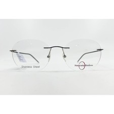 Naturally Rimless Eyeglasses Stainless Steel Round Clear Lenses 52-17-140 BLCK