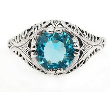 2CT Natural Aquamarine 925 Solid Sterling Silver Art Deco Ring Sz 6 AZ2