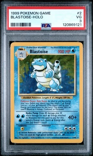 1999 POKEMON BASE SET UNLIMITED #2 BLASTOISE-HOLO PSA 3