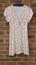 Primark Floral Mini Dress UK 10 Pink Multicolour V-Neck Summer Lightweight Short