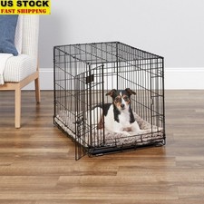Metal Dog Crate W/ Divider Leak-Proof Pan Portable Design Secure Pet Home New