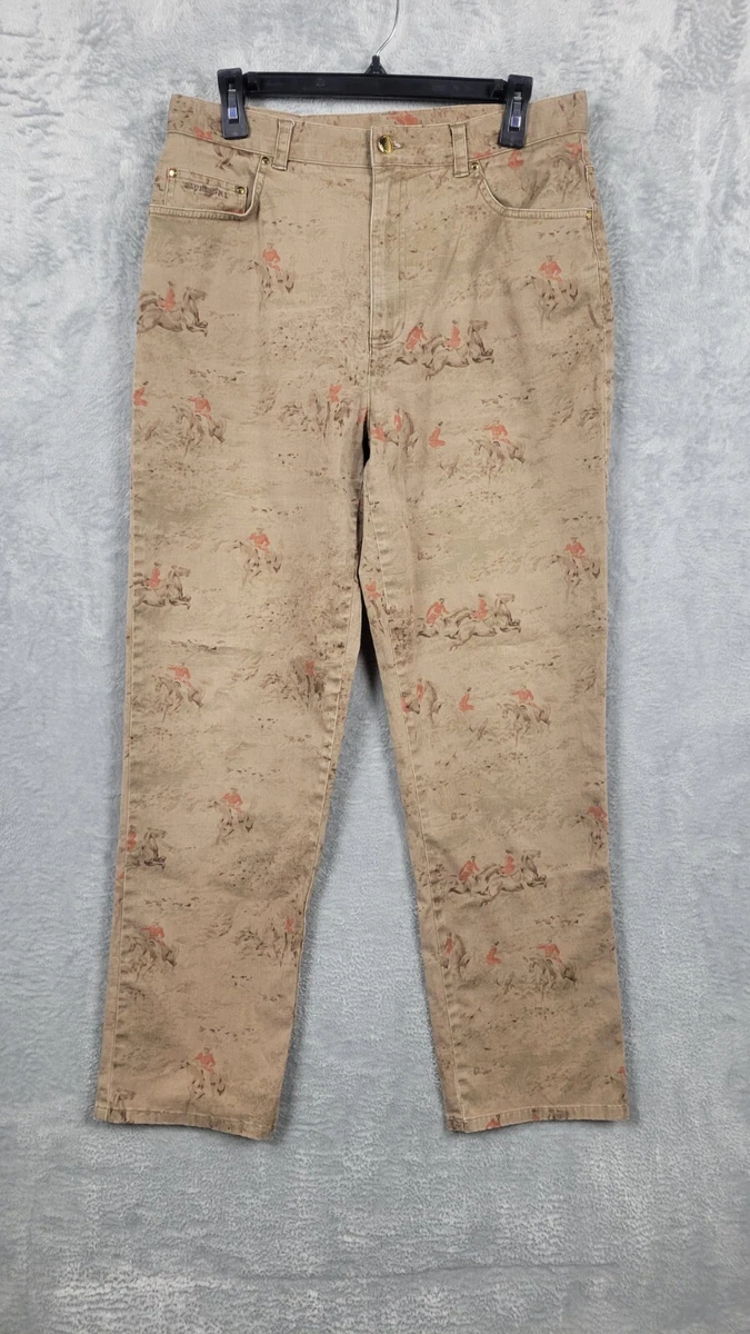 Lauren Ralph Lauren Pants Women's 12 Tan Equestrian Polo Club Oxford Print  RARE