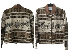 Deborah Murray Womens Vintage Bear Deer Button Up Short Jacket Top Size Medium