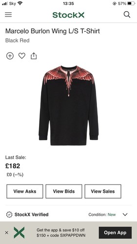 Marcelo Burlon Wing L/S T-Shirt Black Red Small (measurements In Desc) U.K. - Picture 8 of 8
