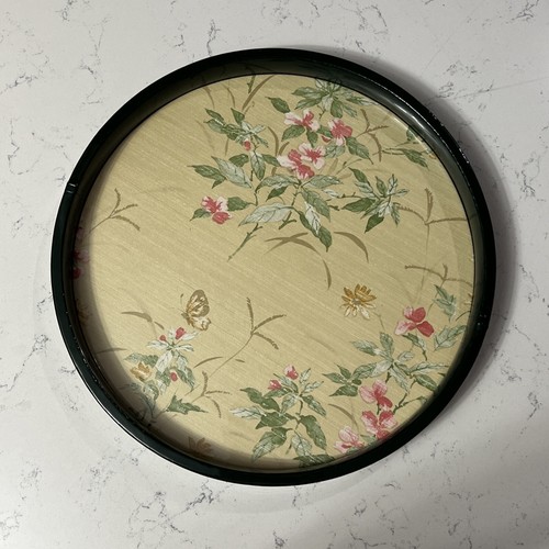 Kraftware 12.5" Vintage Round Serving Tray Green Faux Leather Oriental Flowers - Picture 10 of 17