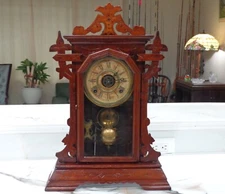 ANTIQUE LOVELL MANUFACTURING COMPANY LIMITED 8 DAY NIAGARA GINGERBREAD CLOCK