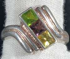 Hand Made Sterling Silver 925 Size 8 Peridot Amethyst Topaz Gemstone Ring
