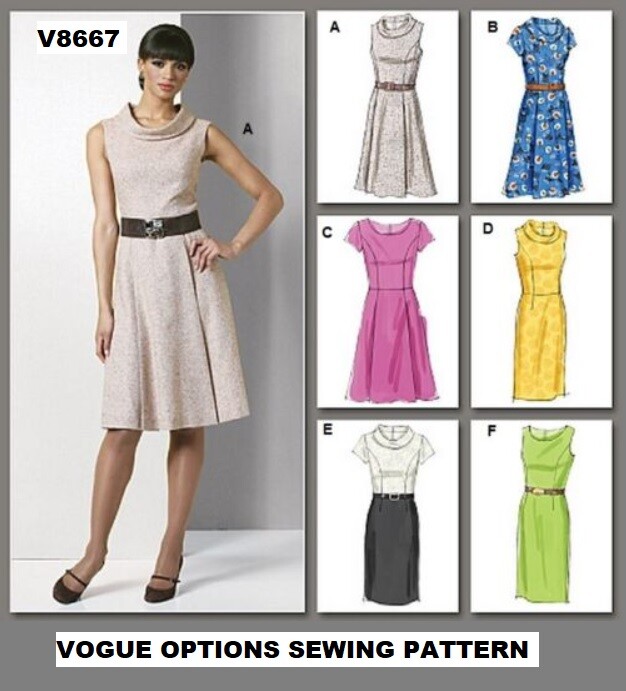 Vogue Options Misses/Petite Dress Cowl Neck A-Line Flare Sewing Pattern  V8667 FF | eBay