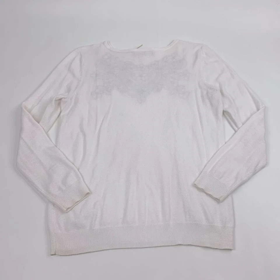 Suéter Ivanka Trump Floral Blanco Negro Floral Cizalla Bordado Escote Pequeño Foto 3 de 4