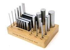 18 Piece Swage Block And Punch Set With Wood Stand