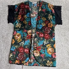Vintage Val Mode Floral Robe Women’s Size Petites Multicolor Satin