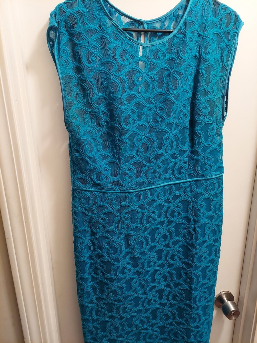 turquoise semi formal dresses Adrianna Papell Blue Mesh Lace Dress Size 12 INSTOCK-3