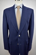 1962-1976 Clubman Solid Navy Blue 100 Wool Two Button Blazer Size: 42L