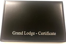 BLACK MASONIC LEATHER CERTIFICATE HOLDER - in faulk Leather look stitch-sil pri 