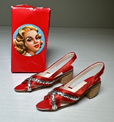 Vintage Madame Alexander? Doll Replacement Shoes Heels Red Silver W/Box 2 