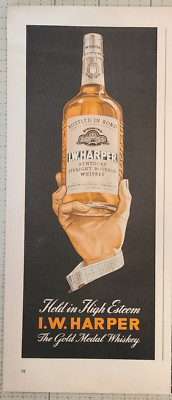 1941 I W Harper Kentucky Straight Bourbon Whiskey Vintage Ad 14 x 5 High Esteem