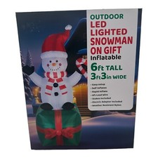 6 FT Christmas Inflatable Snowman on Gift Present Red Santa Hat LED Lighted NEW
