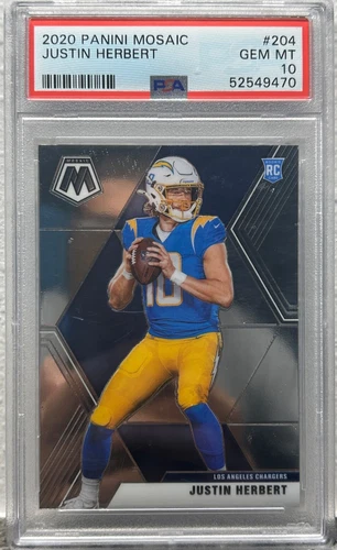2020 Panini Mosaic Justin Herbert #204 Rookie RC PSA 10 GEM MT Chargers