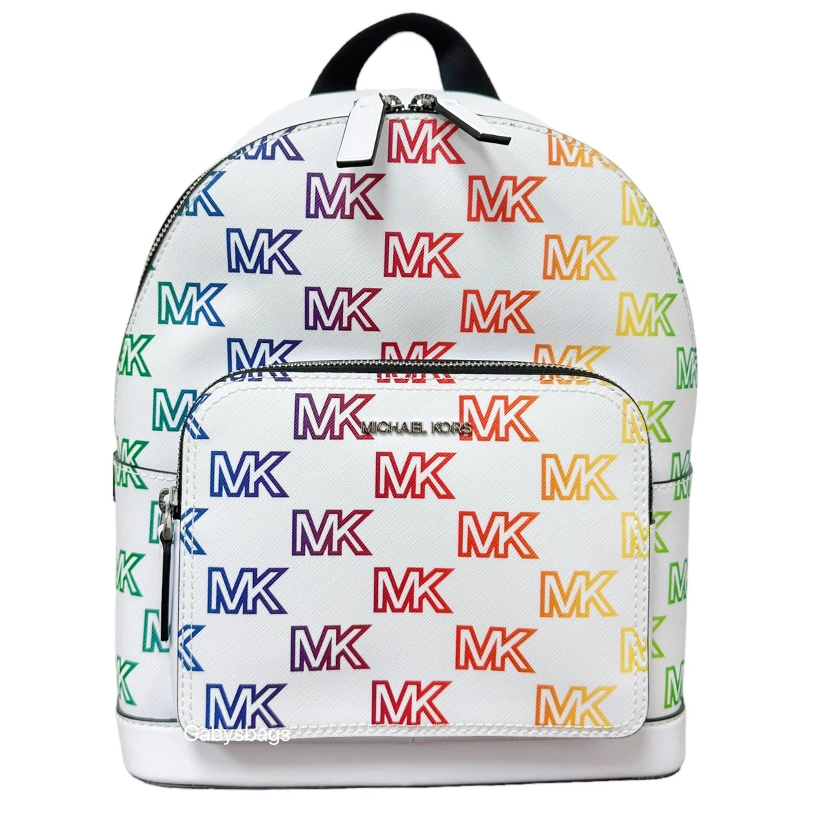 Michael Kors Cooper Commuter Medium Sling Bag Backpack MK Rainbow Optic  White