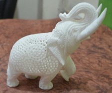 5" White Marble Handmade Elephant Statue Hand Carving Decor
