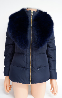 Versace Collection marineblau Pelzbesatz Mantel Jacke Größe It40 UK 6-8 makellos