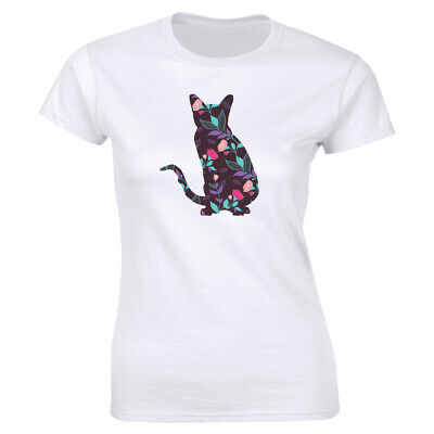 shirt With Cat Face Women Cat T-shirt Floral Big Black Cat Womens Fashion T 
