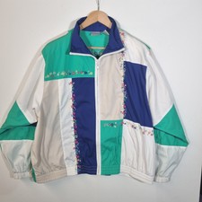 Vintage Koret Francisca Shell Jacket Size Xl Floral Embroidered Shoulder Pad