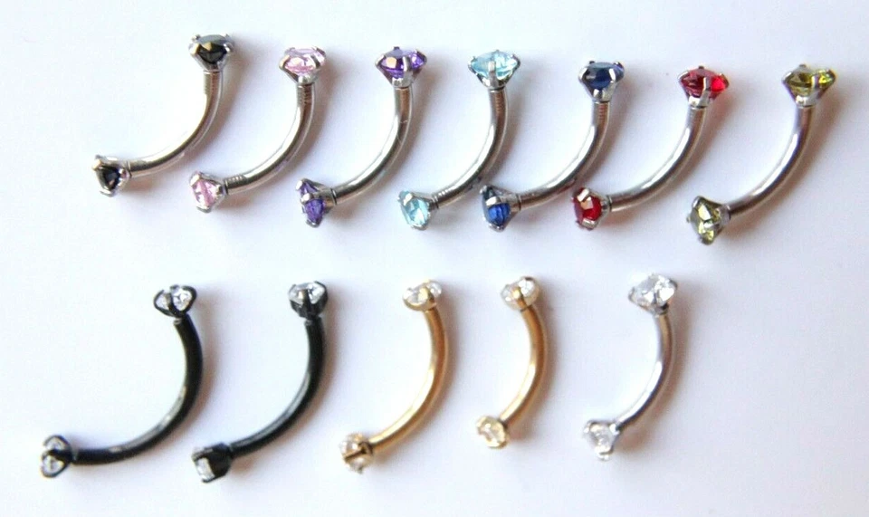 Barra de cejas curvadas con extremos de gema de doble circonita cúbica piercing corporal joyería anillo barra Foto 4 de 4