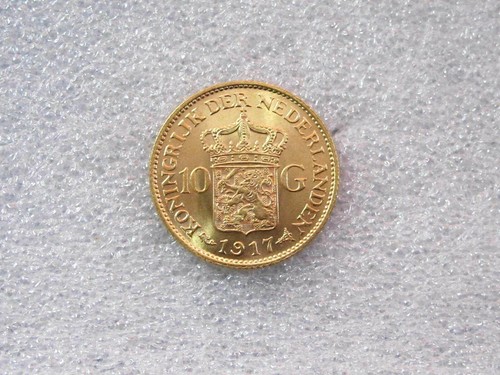 1917 Netherlands 10 gulden gold coin Wilhelmina Luster MS+++ - Picture 2 of 7