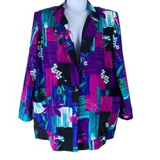 Vintage Blazer Floral Multicolor Shoulder Pads Pockets Willow Ridge Size 1X