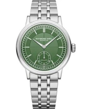 NEW RAYMOND WEIL MILLESIME GREEN SECTOR DIAL AUTO SMALL SECONDS 2930-ST-52001