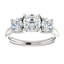 2.70 Ct Forever One Moissanite DEF 3 Stone Engagement Ring Cushion Platinum