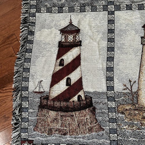 Jacquard Throw Tapestry Lighthouse Mohawk Rug & Textiles Woven VTG Made In USA - Picture 5 of 12