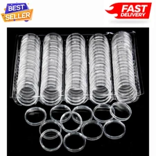 100Pack Coin Holder 25mm Clear Capsules Storage Box Display Case for US Quarters