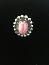 Sterling Silver .925 Mexico Pink Rhodochrosite Oval Cabochon Ring Size 9 3/4
