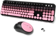 Wireless Keyboard and Mouse Combo, 2.4 GHz Full-Sized Pink