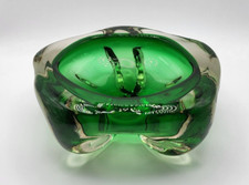 Centrepiece Bowl -Art Deco Style - Green and Clear Glass - 20cm Wide