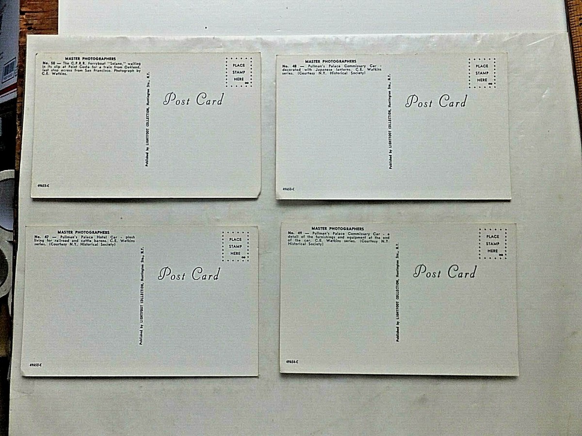Master Photographers RR History Postcards. #s 47-50. Pullmans & Solano Ferry