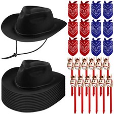 36 Pcs Cowboy Party Costume Set, Farm Cowboy Party Hats Paisley Bandanas Infl...