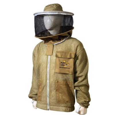 Imkerei Belüftete Jacke 3 Lagen Ultra Mesh mit Rundschleier In Weiß/Khaki
