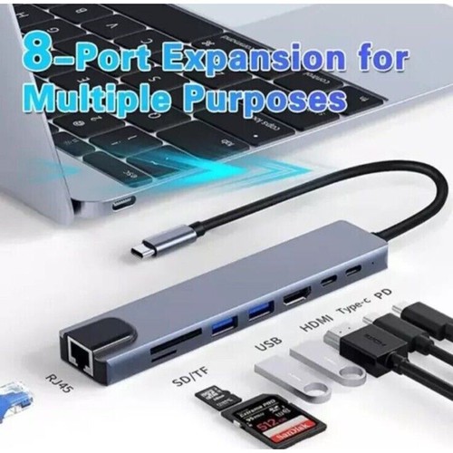 USB-C Hub 8-in-1 Verteiler HDMI, LAN, USB &Typ-C Anschlüsse Micro SD Kartenleser - Bild 5 von 6