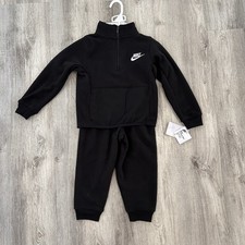 New Nike Fleece jogger sweatshirt Set Black Youth Kids 4 Boys 1/4 Zip Tracksuit