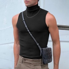 Mens Turtle Neck Plain Vest Sleeveless Base Top Shirt Sexy Slim Summer Fashion