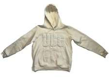 New UGG RTW FUZZY LOGO Women s Sz L Cream White Pullover Sweatshirt Hoodie