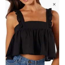 Petal + Pup Black Raye Crop Top Large flowy romantic ruffle feminine boho