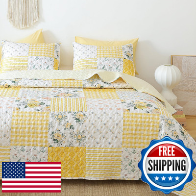 YIKUSH Quilt Sets King Size Floral Quilt Set 3 Pieces Bedding Set Bedspreads Yel