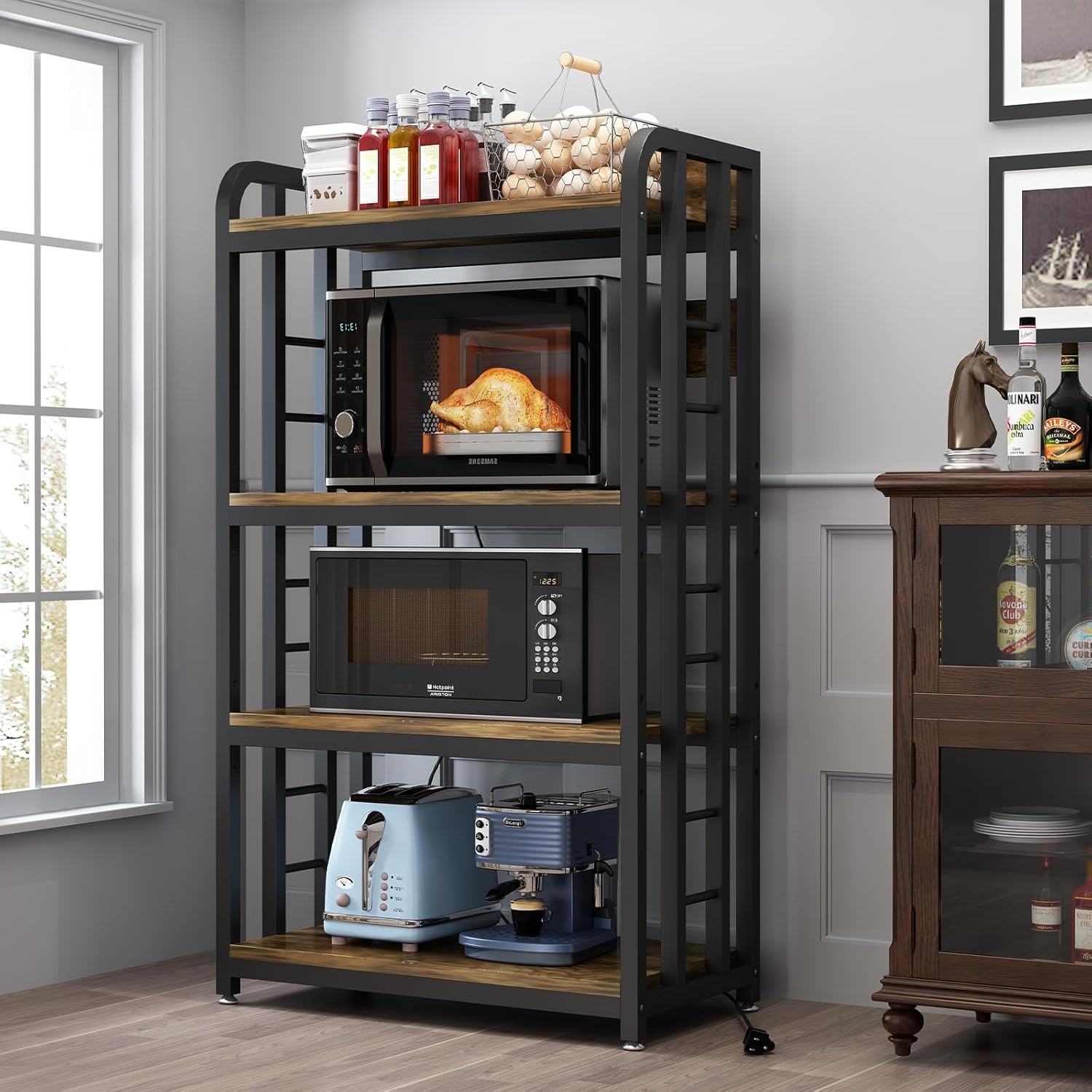 Bakers Rack W/ Power Outlet 4-Tier Kitchen Baker's Rack Microwave Stand Kitchen