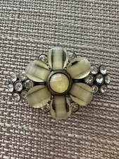 Vtg Ornate Hair Barrette Rhinestones Yellow Acrylic Flower Floral Wedding 1.75"