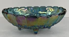 Vtg Indiana Carnival Glass Heavy Oval Blue Iridescent Footed Bowl Harvest Grapes