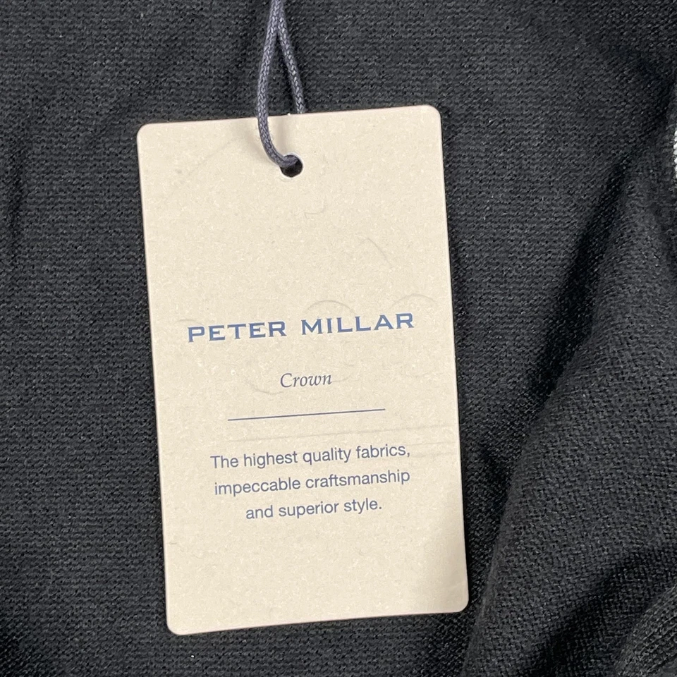 Suéter Peter Millar Para Hombres XL Negro Cuarto Cremallera Cuello Simulado Algodón Mezcla Seda Corona Foto 3 de 4